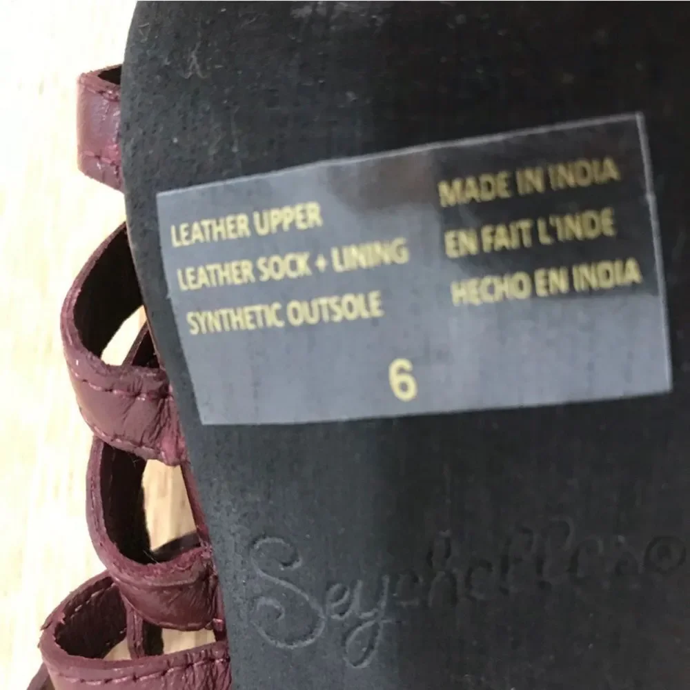 SEYCHELLE Burgundy Braided Leather Chunky Heel Sandal Strappy Woven‎ Size 6